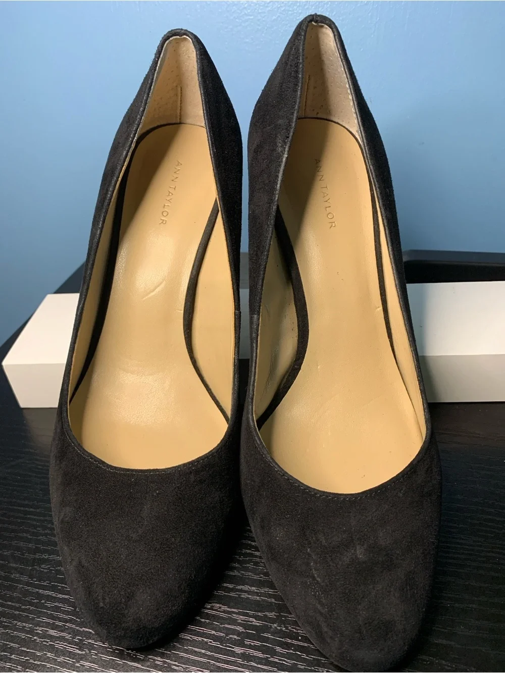 Ann Taylor Black Suede Pointed-Toe Pumps